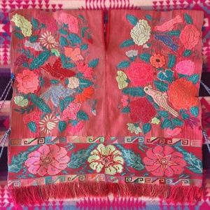 Vintage Pink Hand Embroidered Huipil from Mexico